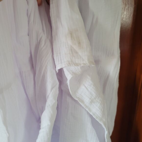 DKNY Cotton Gauze Smocked-Bodice white Maxi Dress size L sleevesless 100% cotton - Picture 9 of 12